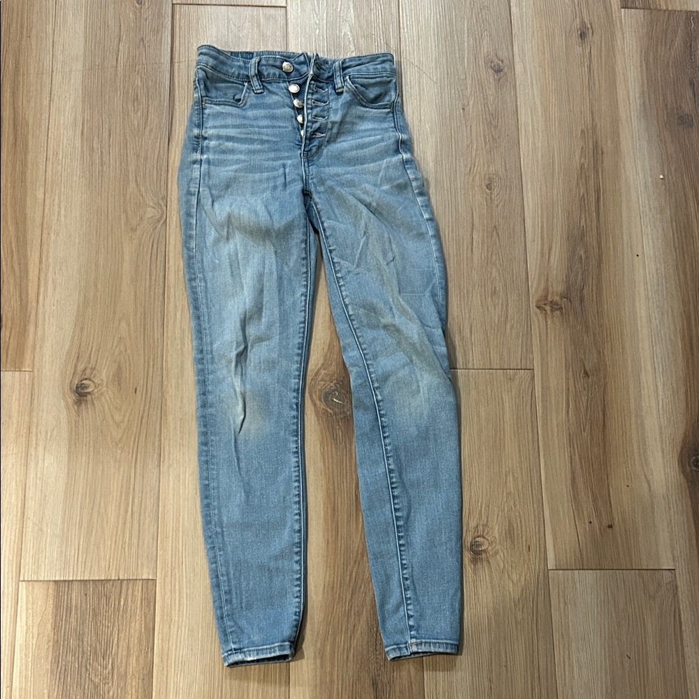 America Eagle Button Fly Super Hi-Rise Jegging  Blue Jeans Size 00 Regular